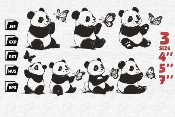 Cute Pandas Playing with Butterfly